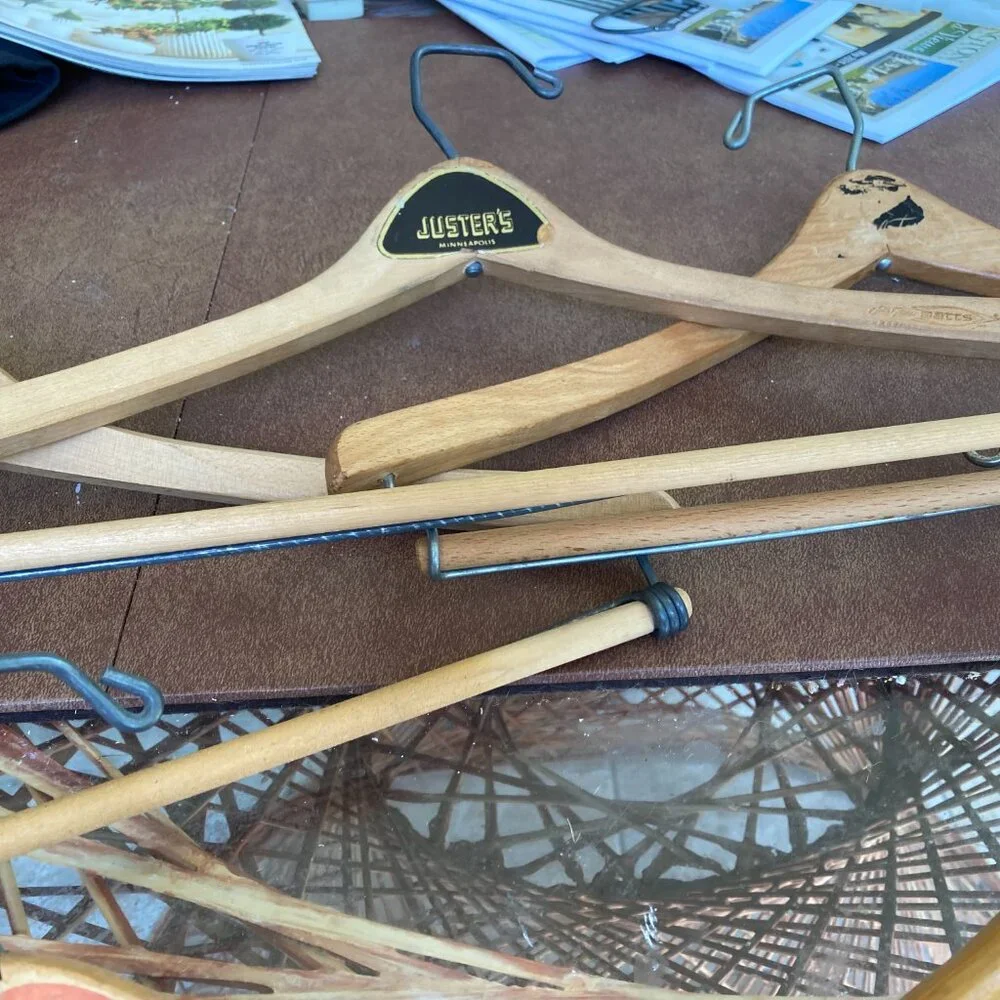 VINTAGE WOOD SUIT HANGERS ADVERTISING, Lot of Five
